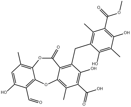 6-Formyl-2,7-dihydroxy-1-[[2,4-dihydroxy-5-(methoxycarbonyl)-3,6-dimethylphenyl]methyl]-4,9-dimethyl-11-oxo-11H-dibenzo[b,e][1,4]dioxepin-3-carboxylic acid