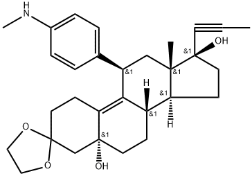 Estr-9-en-3-one, 5,17-dihydroxy-11-[4-(methylamino)phenyl]-17-(1-propynyl)-, cyclic 1,2-ethanediyl acetal, (5α,11β,17β)- (9CI)