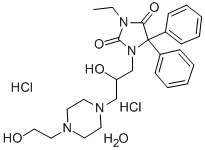 1-(4-(2-Hydroxyethyl)-1-piperazine-2-propanolo)-3-ethyl-5,5-diphenylhy dantoin 2HCl hydrate