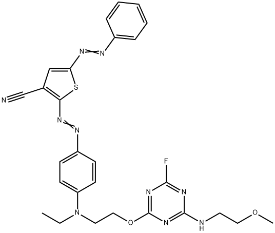 2-[[4-[Ethyl[2-[[4-fluoro-6-[(2-methoxyethyl)amino]-s-triazine-2-yl]oxy]ethyl]amino]phenyl]azo]-5-(phenylazo)thiophene-3-carbonitrile