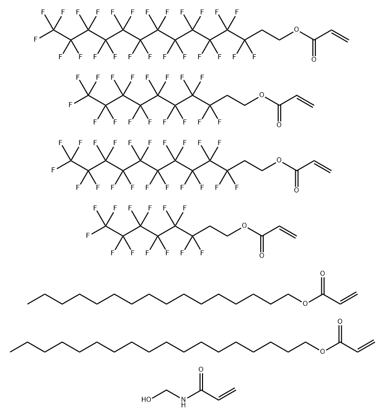 2-Propenoic acid, 3,3,4,4,5,5,6,6,7,7,8,8,9,9,10,10,11,11,12,12,12-heneicosafluorododecyl ester, polymer with 3,3,4,4,5,5,6,6,7,7,8,8,9,9,10,10,10-heptadecafluorodecyl 2-propenoate, hexadecyl 2-propenoate, N-(hydroxymethyl)-2-propenamide, octadecyl 2-prop