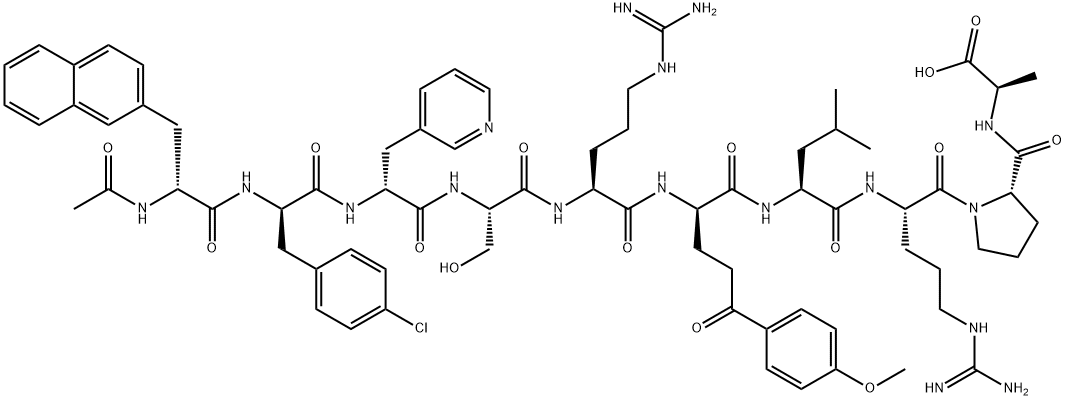 LHRH, N-Ac(2)-Nal(1)-4-Cl-Phe(2)-3-Pal(3)-Arg(5)-5-(4-methoxyphenyl)-5-oxo-2-aminopentanoic acid(6)-Ala(10)-