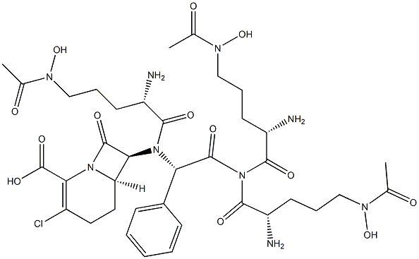 7-((N(5)-acetyl-N(5)-hydroxyornithyl-N(5)-acetyl-N(5)-hydroxyornithyl-N(5)-acetyl-N(5)-hydroxyornithyl-phenylglycyl)amino)-1-carba-3-chloro-3-cephem-4-carboxylic acid