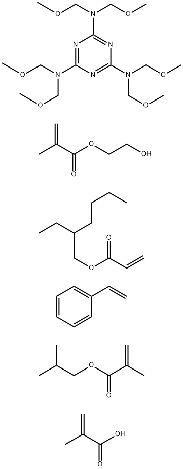 2-Propenoic acid, 2-methyl-, polymer with ethenylbenzene, 2-ethylhexyl 2-propenoate, N,N,N',N',N'',N''-hexakis( methoxymethyl)-1,3,5-triazine-2,4,6-triamine, 2-hydroxyethyl 2-methyl-2-propenoate and 2-methylpropyl 2-methyl-2-propenoate