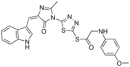 (5E)-5-(1H-indol-3-ylmethylidene)-3-[5-[2-[(4-methoxyphenyl)amino]acet yl]sulfanyl-1,3,4-thiadiazol-2-yl]-2-methyl-imidazol-4-one