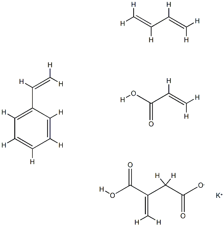 Butanedioic acid, methylene-, polymer with 1,3-butadiene, ethenylbenzene and 2-propenoic acid, potassium salt