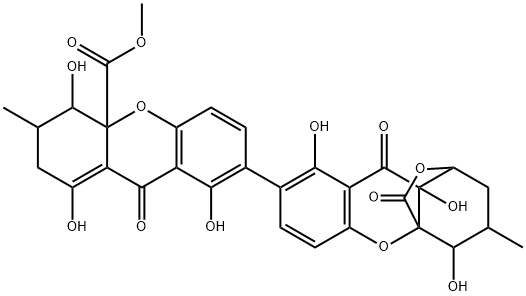 1,4,8-Trihydroxy-2,3,4,9-tetrahydro-3-methyl-7-[4,8,9a-trihydroxy-1,2,3,4,9,9a-hexahydro-3-methyl-9,11-dioxo-1,4a-(epoxymethano)-4aH-xanthen-7-yl]-9-oxo-4aH-xanthene-4a-carboxylic acid methyl ester