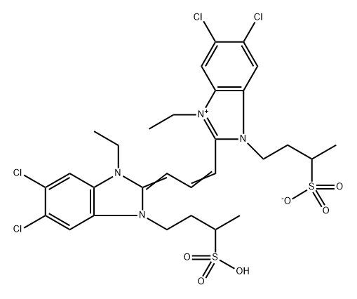 hydrogen 5,6-dichloro-2-[3-[5,6-dichloro-1-ethyl-1,3-dihydro-3-(3-sulphonatobutyl)-2H-benzimidazol-2-ylidene]propen-1-yl]-1-ethyl-3-(3-sulphonatobutyl)-1H-benzimidazolium