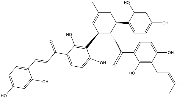 2-Propen-1-one, 1-(3-((1S,5R,6S)-6-(2,4-dihydroxy-3-(3-methyl-2-buteny l)benzoyl)-5-(2,4-dihydroxyphenyl)-3-methyl-2-cyclohexen-1-yl)-2,4-dih ydroxyphenyl)-3-(2,4-dihydroxyphenyl)-, (2E)-