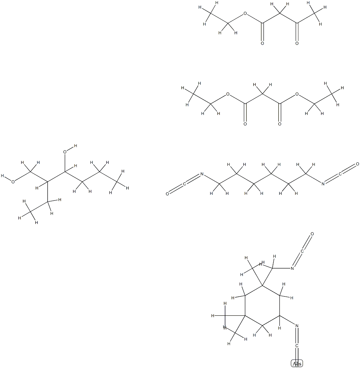 Propanedioic acid, diethyl ester, reaction products with 1,6-diisocyanatohexane homopolymer, ethyl acetoacetate, 2-ethyl-1,3-hexanediol and 5-isocyanato-1-(isocyanatomethyl) -1,3,3-trimethylcyclohexane homopolymer