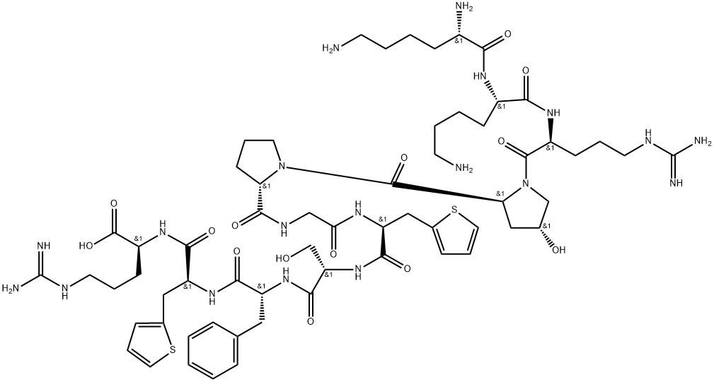 [(2R)-2-[[(2S)-2-[[(2S)-2-amino-3-thiophen-2-yl-propanoyl]amino]-3-hyd roxy-propanoyl]amino]-3-phenyl-propanoyl] (2R,4S)-4-[[(2S)-6-amino-2-[ [(2S)-2,6-diaminohexanoyl]amino]hexanoyl]amino]-2-[[(2S)-2-amino-3-(4- hydroxythiophen-2-yl)propanoyl]-[2-[[(2S)-1-[(2S)-pyrrolidine-2-carbon yl]pyrrolidine-2-carbonyl]amino]acetyl]amino]-7-(diaminomethylideneami no)-2-[3-(diaminomethylideneamino)propyl]-3-oxo-heptanoate