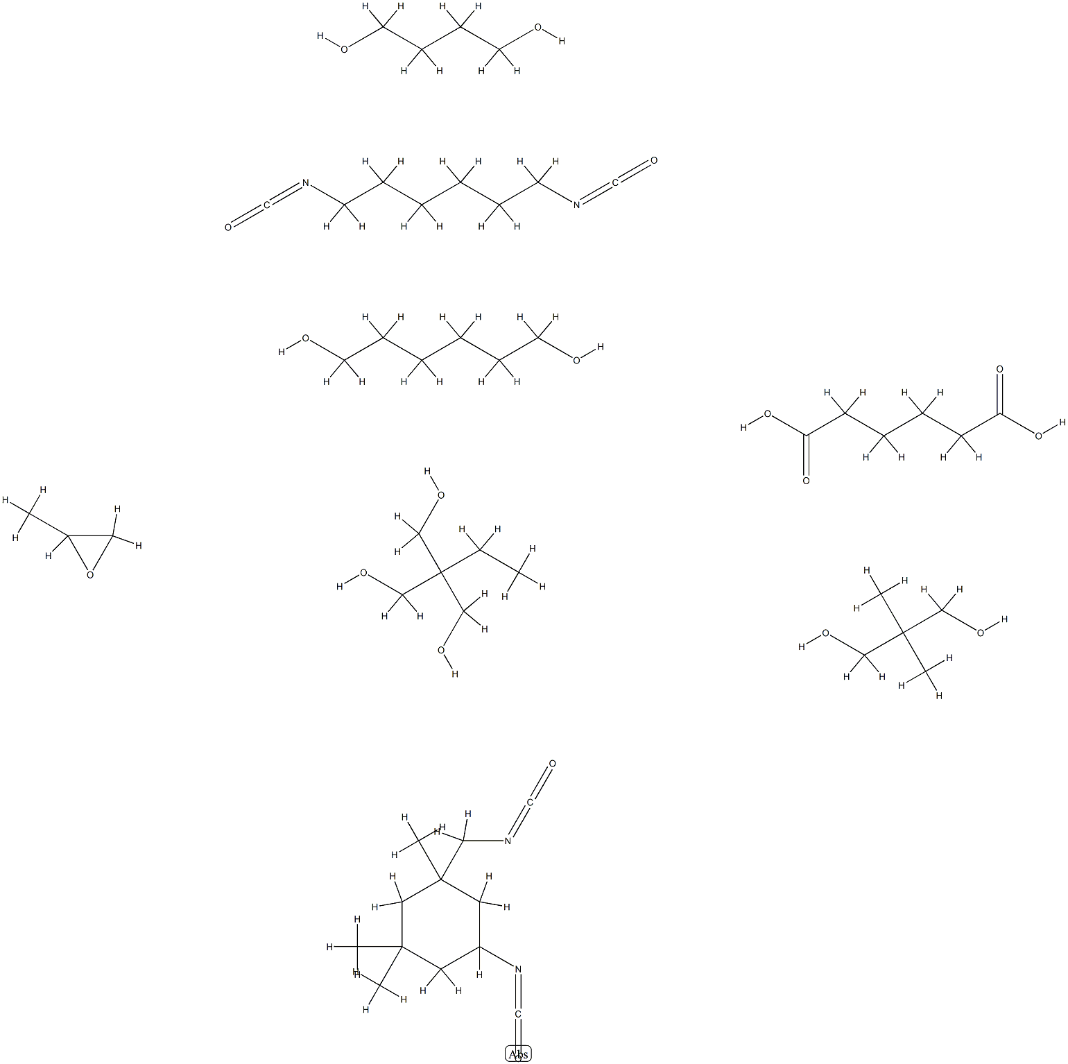 Hexanedioic acid, polymer with 1,4-butanediol, 1,6-diisocyanatohexane, 2,2-dimethyl-1,3-propanediol, 2-ethyl-2-(hydroxymethyl)-1,3-propanediol, 1,6-hexanediol, 5-isocyanato-1-(isocyanatomethyl) -1,3,3-trimethylcyclohexane and methyloxirane