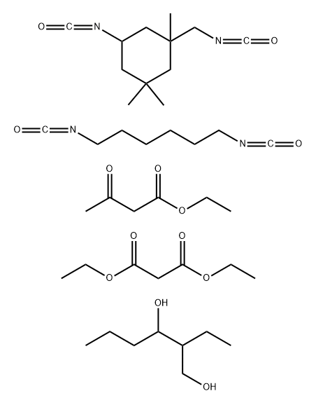 1,3-Hexanediol, 2-ethyl-, polymer with 1,6-diisocyanatohexane and 5-isocyanato-1-(isocyanatomethyl) -1,3,3-trimethylcyclohexane, di-Et malonate- and Et acetoacetate-blocked