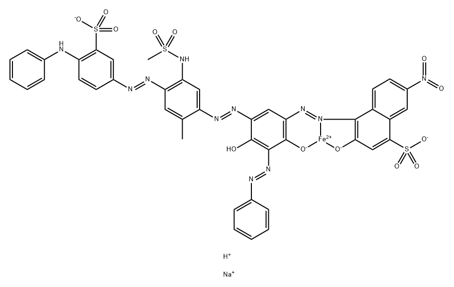 Ferrate(2-), 3-(hydroxy-.kappa.O)-4-2-(hydroxy-.kappa.O)-4-hydroxy-5-2-methyl-5-(methylsulfonyl)amino-4-4-(phenylamino)-3-sulfophenylazophenylazo-3-(phenylazo)phenylazo-.kappa.N1-7-nitro-1-naphthalenesulfonato(4-)-, sodium hydrogen