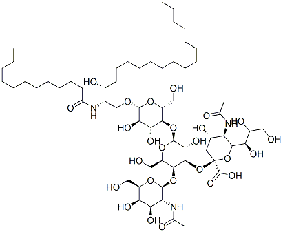 (2S,4S,5R)-2-((2S,3R,4R,5S,6R)-2-((2R,3S,4R,5R,6R)-6-((2S,3R,E)-2-dodecanamido-3-hydroxyoctadec-4-enyloxy)-4,5-dihydroxy-2-(hydroxymethyl)tetrahydro-2H-pyran-3-yloxy)-5-((2S,3R,4R,5R,6R)-3-ethanamido-4,5-dihydroxy-6-(hydroxymethyl)tetrahydro-2H-pyran-2-yloxy)-3-hydroxy-6-(hydroxymethyl)tetrahydro-2H-pyran-4-yloxy)-5-ethanamido-4-hydroxy-6-((1R,2R)-1,2,3-trihydroxypropyl)tetrahydro-2H-pyran-2-carboxylic acid