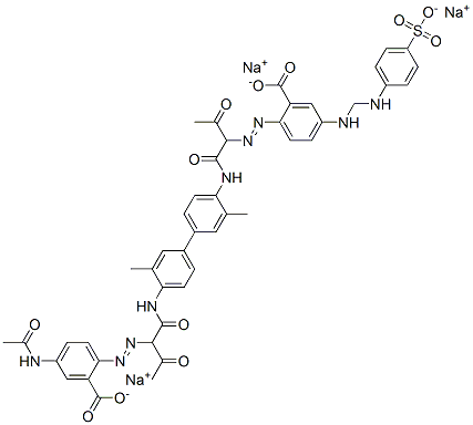 Benzoic acid, 2-[[1-[[[4'-[[2-[[4-(acetylamino) -2-carboxyphenyl]azo]-1,3-dioxobutyl]amino ]-3,3'-dimethyl[1,1'-biphenyl]-4-yl]amino]carbony l]-2-oxopropyl]azo]-5-[[[(4-sulfophenyl)amino]carbon yl]amino]-, trisodium salt