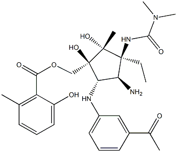 2-Hydroxy-6-methylbenzoic acid [(1S)-5α-[(3-acetylphenyl)amino]-4β-amino-3β-[[(dimethylamino)carbonyl]amino]-3α-ethyl-1β,2α-dihydroxy-2β-methylcyclopentyl]methyl ester