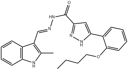 (E)-3-(2-butoxyphenyl)-N-((2-methyl-1H-indol-3-yl)methylene)-1H-pyrazole-5-carbohydrazide