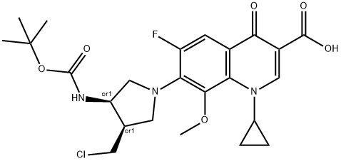 3-Quinolinecarboxylic acid, 7-[(3R,4R)-3-(chloroMethyl)-4-[[(1,1-diMethylethoxy)carbonyl]aMino]-1-pyrrolidinyl]-1-cyclopropyl-6-fluoro-1,4-dihydro-8-Methoxy-4-oxo-, rel-