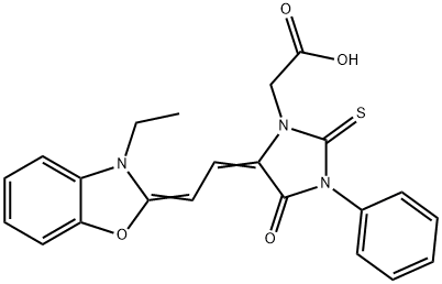 1-CARBOXYMETHYL-3-PHENYL-5-(2-(3-ETHYL-2-BENZOXAZOLINYLIDENE)-ETHYLIDENE)-THIOHYDANTOIN