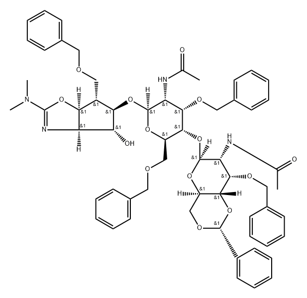 .beta.-D-Allopyranoside, 2-(dimethylamino)-3a,5,6,6a-tetrahydro-4-hydroxy-6-(phenylmethoxy)methyl-4H-cyclopentoxazol-5-yl 2-(acetylamino)-4-O-2-(acetylamino)-2-deoxy-3-O-(phenylmethyl)-4,6-O-(phenylmethylene)-.beta.-D-allopyranosyl-2-deoxy-3,6-bis-O-(phen