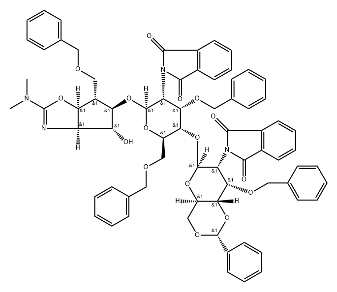 .beta.-D-Allopyranoside, 2-(dimethylamino)-3a,5,6,6a-tetrahydro-4-hydroxy-6-(phenylmethoxy)methyl-4H-cyclopentoxazol-5-yl 2-deoxy-4-O-2-deoxy-2-(1,3-dihydro-1,3-dioxo-2H-isoindol-2-yl)-3-O-(phenylmethyl)-4,6-O-(phenylmethylene)-.beta.-D-allopyranosyl-2-(1