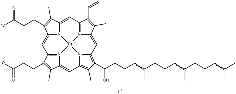 (7-ethenyl-12-(1-hydroxy-5,9,13-trimethyl-4,8,12-tetradecatrienyl)-3,8,13,17-tetramethyl-21H,23H-porphine-2,18-dipropanoato(4-)-N21,N22,N23,N24)-Ferrate(2-)
