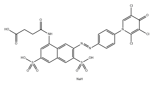 Succinamic acid, N-3,6-disulfo-7-p-(2,3,5-trichloro-4-oxo-1(4H)-pyridyl)phenylazo-1-naphthyl-, trisodium salt