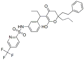 N-[3-[1-(2-hydroxy-4-oxo-6-phenethyl-6-propyl-5H-pyran-3-yl)propyl]phenyl]-5-(trifluoromethyl)pyridine-2-sulfonamide