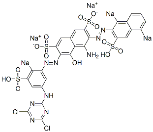 1-Amino-7-[5-(4,6-dichloro-1,3,5-triazin-2-yl)amino-2-sodiosulfophenylazo]-2-(1,5-disodiosulfo-2-naphtylazo)-8-hydroxy-3,6-naphthalenedisulfonic acid disodium salt