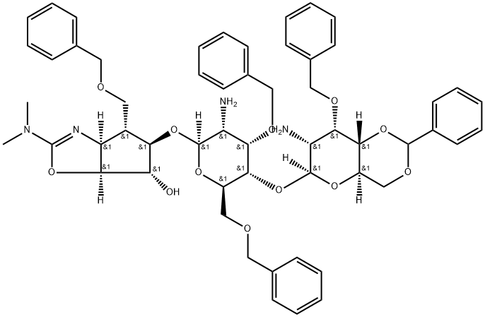 .beta.-D-Allopyranoside, (3aS,4R,5R,6S,6aS)-2-(dimethylamino)-3a,5,6,6a-tetrahydro-6-hydroxy-4-(phenylmethoxy)methyl-4H-cyclopentoxazol-5-yl 2-amino-4-O-2-amino-2-deoxy-3-O-(phenylmethyl)-4,6-O-(phenylmethylene)-.beta.-D-allopyranosyl-2-deoxy-3,6-bis-O-(p
