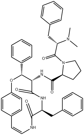L-Prolinamide, N,N-dimethyl-L-phenylalanyl-N-(5,8-dioxo-3-phenyl-7-(ph enylmethyl)-2-oxa-6,9-diazabicyclo(10.2.2)hexadeca-10,12,14,15-tetraen -4-yl)-, (3R-(3R*,4S*,7S*))-, sulfamate