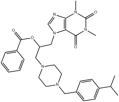 1-Piperazineethanol, alpha-(1,3-dimethyl-7-xanthinylmethyl)-4-(p-isopr opylbenzyl)-, benzoate (ester)