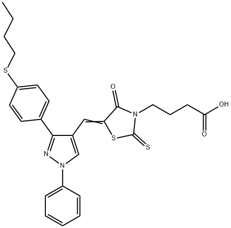 4-[(5Z)-5-({3-[4-(butylsulfanyl)phenyl]-1-phenyl-1H-pyrazol-4-yl}methylidene)-4-oxo-2-thioxo-1,3-thiazolidin-3-yl]butanoic acid