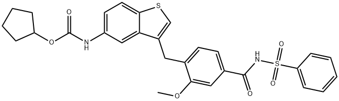 N-(4-((5-(((Cyclopentyloxy)carbonyl)amino)benzo(b)thien-3-yl)methyl)-3 -methoxybenzoyl)benzenesulfonamide