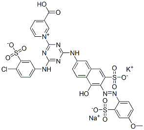 3-Carboxy-1-[4-[(4-chloro-3-sulfophenyl)amino]-6-[[5-hydroxy-6-[(4-methoxy-2 -sulfophenyl)azo]-7-sulfo-2-naphthalenyl]amino]-1,3,5-triazin-2-yl]-pyridinium, inner salt, potassium sodium salt