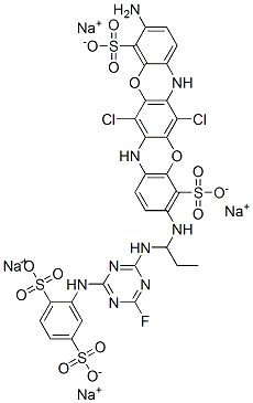 tetrasodium 10-amino-6,13-dichloro-3-(3-(4-(2,5-disulfonatoanilino)-6-fluoro-1,3,5-triazin-2-ylamino)prop-3-ylamino)-5,12-dioxa-7,14-diazapentacene-4,11-disulfonate