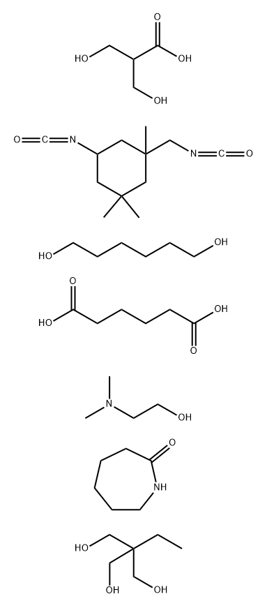 Hexanedioic acid, polymer with 2-ethyl-2-(hydroxymethyl)-1,3-propanediol, 1,6-hexanediol, 3-hydroxy-2-(hydroxymethyl)propanoic acid and 5-isocyanato-1-(isocyanatomethyl) -1,3,3-trimethylcyclohexane, caprolactam-blocked, compd. with 2-(dimethylamino)ethano