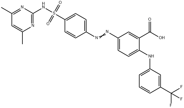 Benzoic  acid,  5-[[4-[[(4,6-dimethyl-2-pyrimidinyl)amino]sulfonyl]phenyl]azo]-2-[[3-(trifluoromethyl)phenyl]amino]-  (9CI)