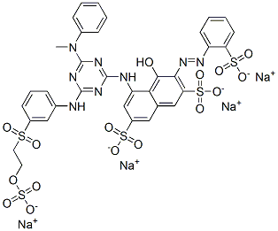 1-[4-[3-[[2-(Sodiooxysulfonyloxy)ethyl]sulfonyl]phenylamino]-6-[phenyl(methyl)amino]-1,3,5-triazine-2-ylamino]-8-hydroxy-7-[2-(sodiooxysulfonyl)phenylazo]naphthalene-3,6-bis(sulfonic acid sodium) salt