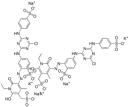 3-Pyridinemethanesulfonic acid, 5-5-4-chloro-6-(4-sulfophenyl)amino-1,3,5-triazin-2-ylamino-2-sulfophenylazo-1-ethyl-1,6-dihydro-2-hydroxy-4-methyl-6-oxo-, potassium sodium salt