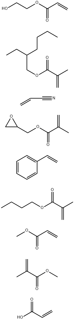 2-Propenoic acid, 2-methyl-, butyl ester, polymer with ethenylbenzene, 2-ethylhexyl 2-methyl-2-propenoate, 2-hydroxyethyl 2-propenoate, methyl 2-methyl-2-propenoate, methyl 2-propenoate, oxiranylmethyl 2-methyl-2-propenoate, 2-propenenitrile and 2-propeno