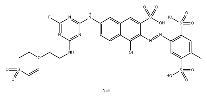 1,4-Benzenedisulfonic acid, 2-6-4-2-2-(ethenylsulfonyl)ethoxyethylamino-6-fluoro-1,3,5-triazin-2-ylamino-1-hydroxy-3-sulfo-2-naphthalenylazo-5-methyl-, trisodium salt