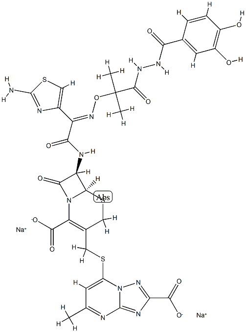 7-(((-7-(2-(2-Amino-4-thiazolyl)-2-((1-(3-(3,4-dihydroxybenzoyl)carbaz oyl)-1-methylethoxy)imino)acetamido)-2-carboxy-8-oxo-5-thia-1-azabicyc lo(4.2.0)oct-2-en-3-yl)methyl)thio-5-methyl)-(1,2,4)triazolo(1,5-1)pyr imidine-2-carboxylic acid