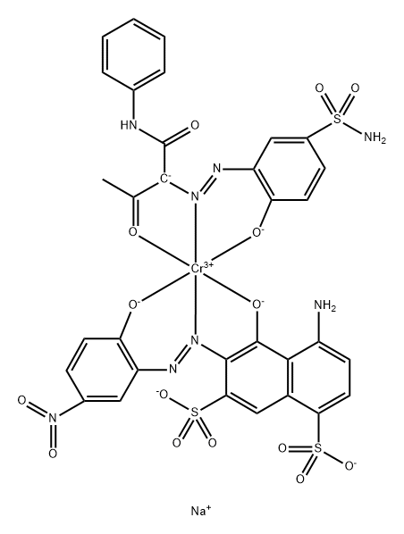 Chromate(3-), [4-amino-5-hydroxy-6-[(2- hydroxy-5-nitrophenyl)azo]-1,7-naphthalenedisulfonato (4-)][2-[[5-(aminosulfonyl)-2-hydroxyphenyl]az o]-3-oxo-N-phenylbutanamidato(2-)]-, trisodium