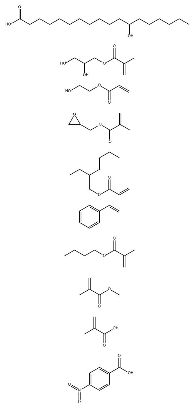 Octadecanoic acid, 12-hydroxy-, homopolymer, 2-hydroxy-3-[(2-methyl-1-oxo-2-propenyl)oxy]propyl ester, polymer with butyl 2-methyl-2-propenoate, ethenylbenzene, 2-ethylhexyl 2-propenoate, 2-hydroxyethyl 2-propenoate, methyl 2-methyl-2-propenoate, 2-methyl