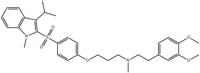 N-(3,4-DIMETHOXYPHENETHYL)-3-(4-(3-ISOPROPYL-1-METHYL-1H-INDOL-2-YLSULFONYL)PHENOXY)-N-METHYLPROPAN-2-AMINE