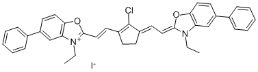 2-[(E)-2-(2-CHLORO-3-((E)-2-[3-ETHYL-5-PHENYL-1,3-BENZOXAZOL-2(3H)-YLIDENE]ETHYLIDENE)-1-CYCLOPENTEN-1-YL)ETHENYL]-3-ETHYL-5-PHENYL-1,3-BENZOXAZOL-3-IUM IODIDE
