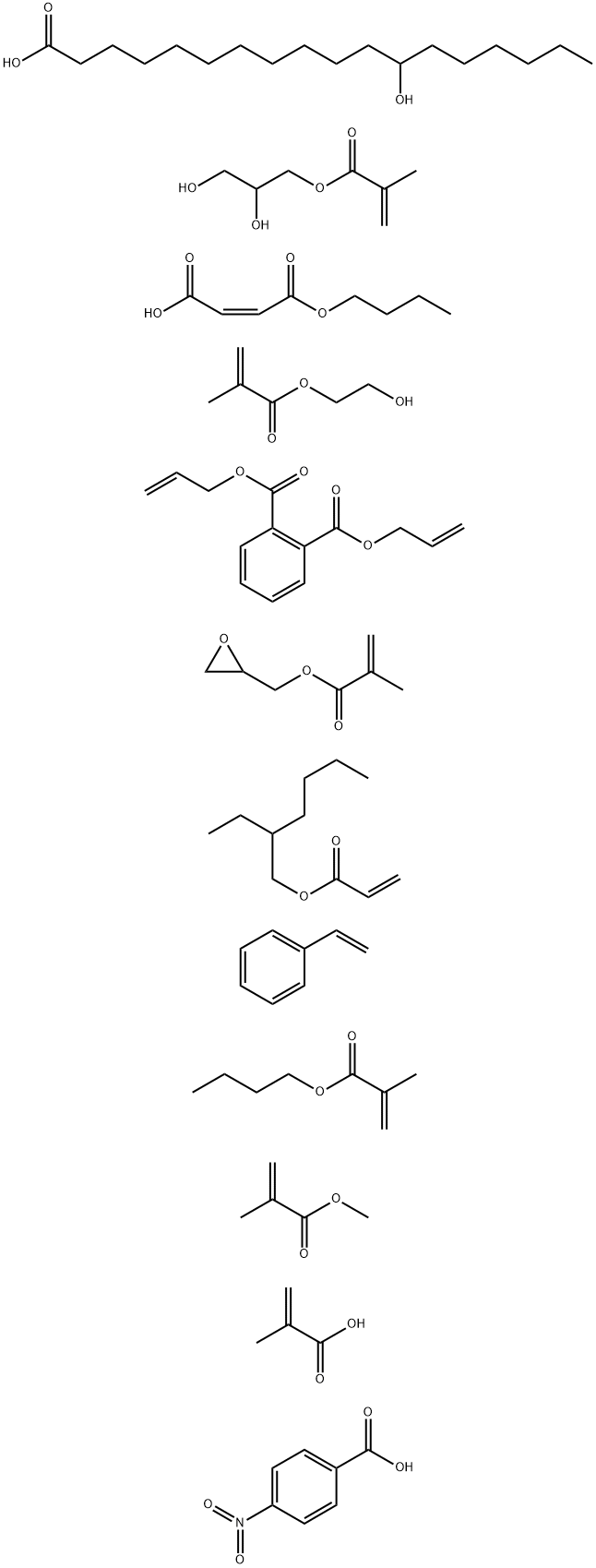 1,2-Benzenedicarboxylic acid, di-2-propenyl ester, polymer with (Z)-butyl hydrogen 2-butenedioate, butyl 2-methyl-2-propenoate, ethenylbenzene, 2-ethylhexyl 2-propenoate, 2-hydroxyethyl 2-methyl-2-propenoate, 12-hydroxyoctadecanoic acid homopolymer 2-hydr