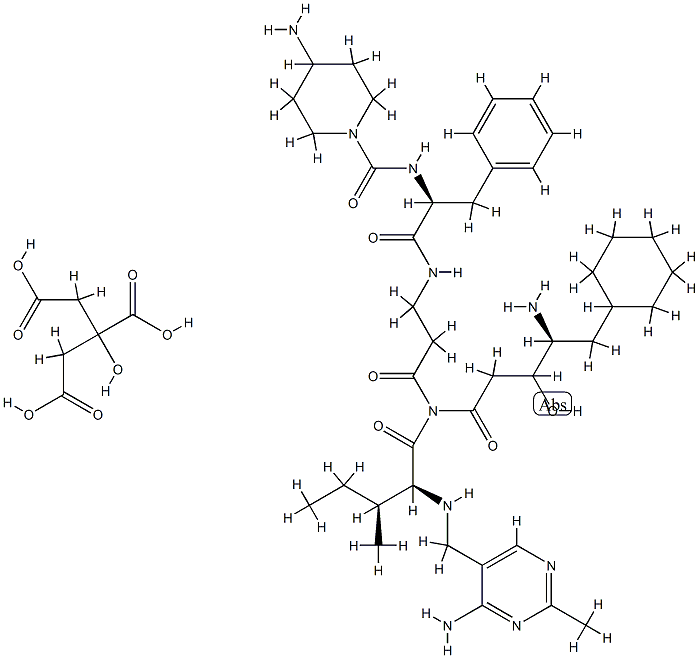 5-(4-Aminopiperidyl-1-carbonyl)-L-2,6-phe-beta-ala-(4S-amino-3S-hydrox y-5-cyclohexyl)-pentancarbonyl-L-ile-aminomethyl-4-amino-2-methylpyrim idine citrate